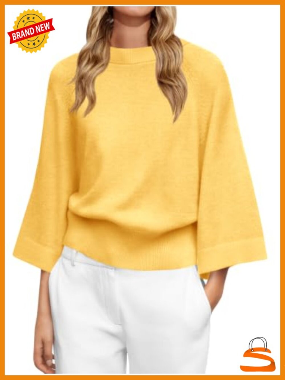 Women's Batwing 3/4 Sleeve Crew Neck Sweater Loose Fit Knit Top